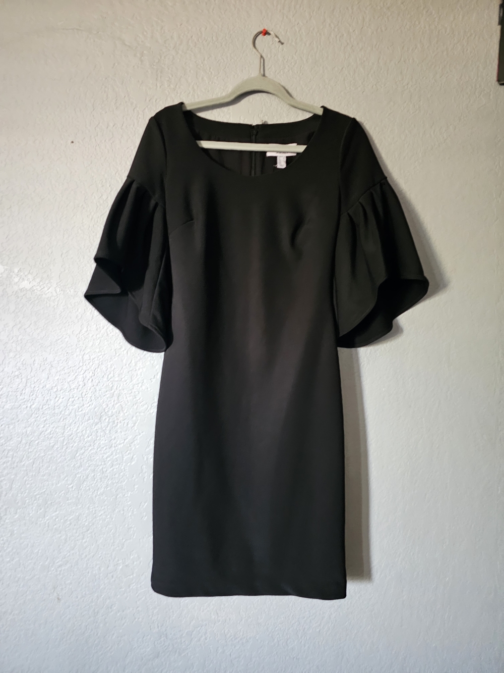 Badgley Mischka Black Mini Dress with Tiered Ruffle Sleeves